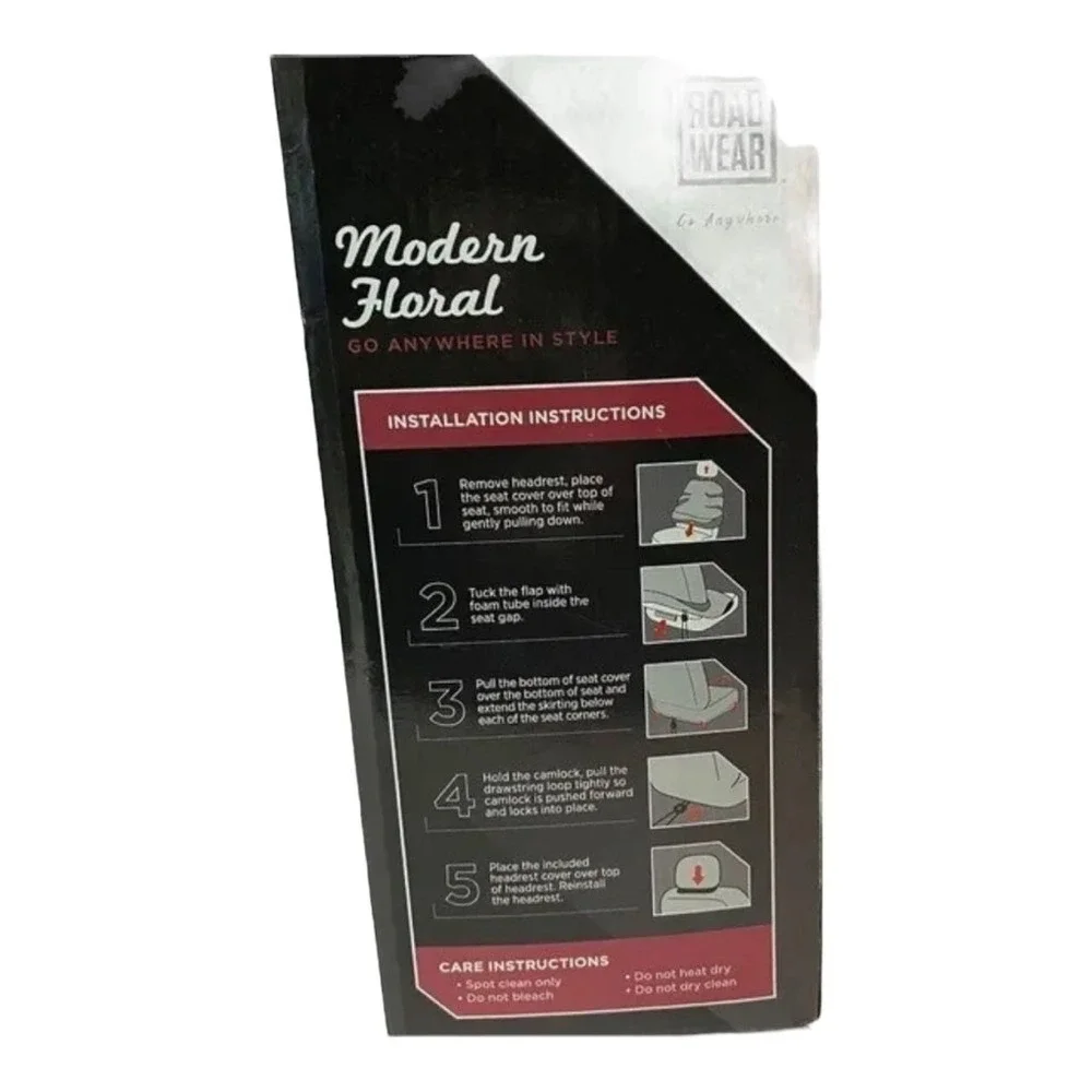 Road Wear Seat Cover Universal Low Back New Red Black Modern Floral Airbag Safe